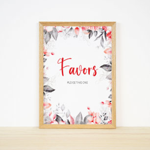 Affiche Fleurs d'aquarelle rouge et gris s'il vous plaît p