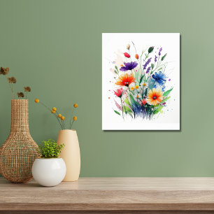 Affiche Fleurs d'aquarelle rouge violet orange