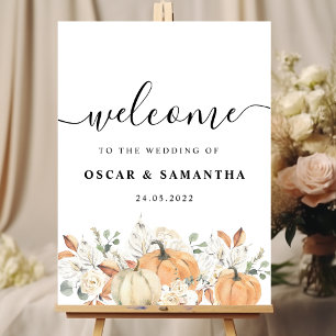 Affiche Fleurs d'aquarelle tendance et Citrouille automne