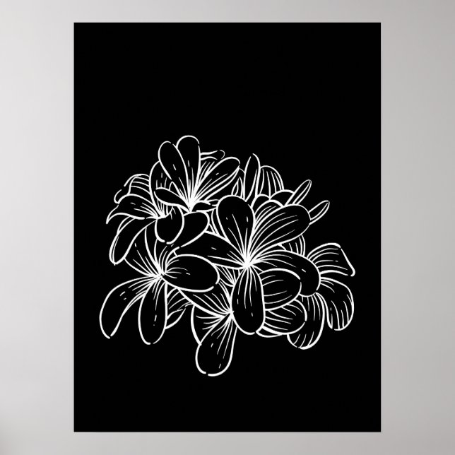 Affiche Fleurs d'art à ligne florale minimes Noir Blanc (Devant)