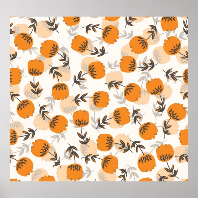 Affiche Fleurs d'art populaire style scandinave (Devant)