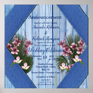 Affiche Fleurs d'arty rose sur la texture de bois bleu