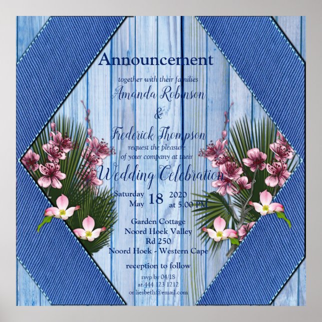 Affiche Fleurs d'arty rose sur la texture de bois bleu (Devant)