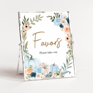 Affiche Fleurs d'automne bleu Citrouille Baby shower Faveu