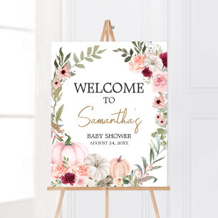 Affiche Fleurs d'automne Citrouille Baby shower Bienvenue