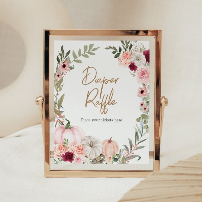 Affiche Fleurs d'automne Citrouille Baby shower Déchets Ra (Autumn Little Pumpkin Baby Shower Diaper Raffle Sign
)