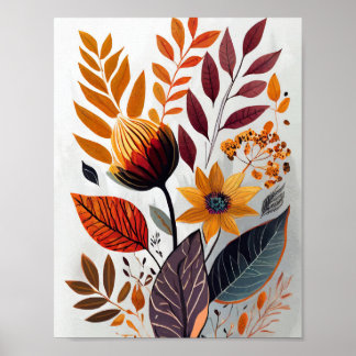 Affiche Fleurs d'automne et feuille