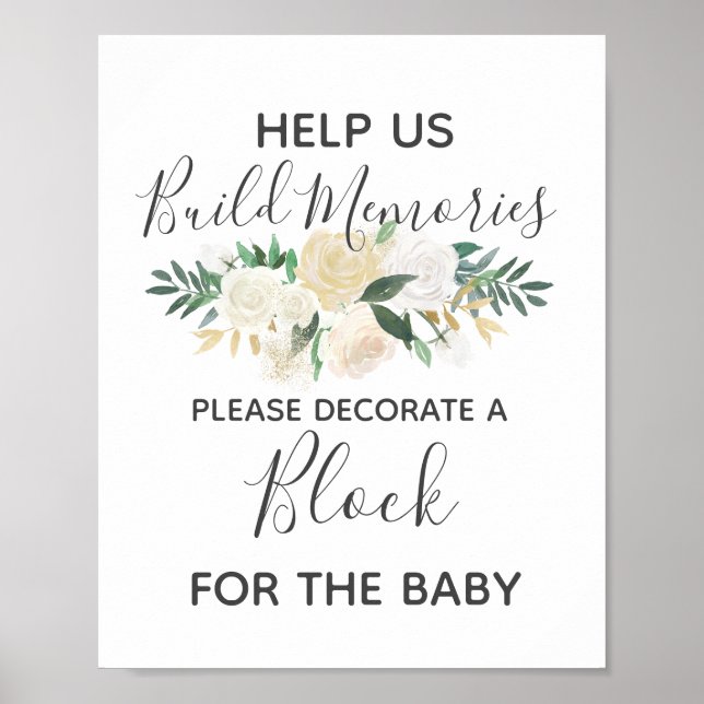 Affiche Fleurs de baby shower Construire un panneau d'acti (Devant)