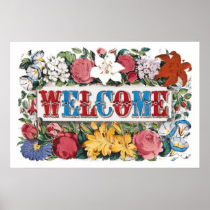 Affiche Fleurs de BIENVENUE Vintage Fête de pendaison de c