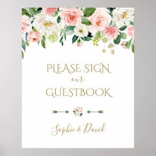 Affiche Fleurs de Blush Mariage S'il vous plaît signer not