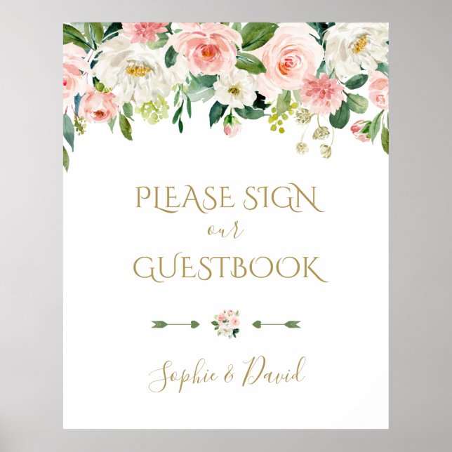 Affiche Fleurs de Blush Mariage S'il vous plaît signer not (Devant)