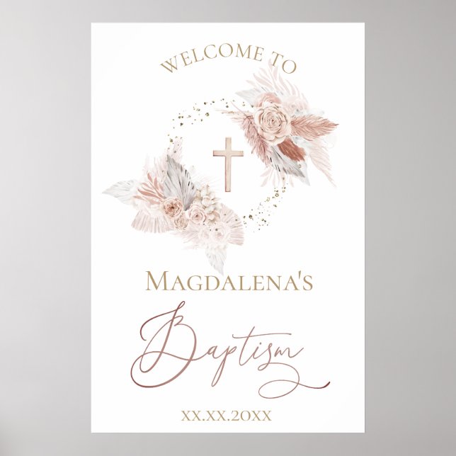 Affiche fleurs de boho Baptême signe de bienvenue (Devant)