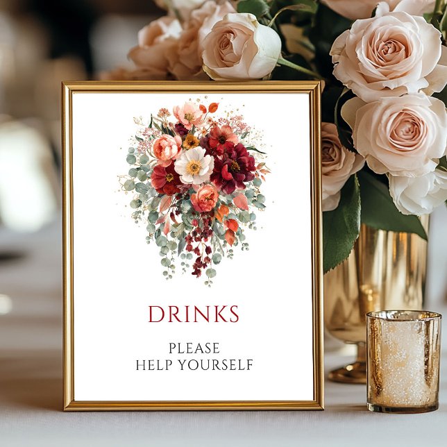 Affiche Fleurs de Bourgogne d'automne Boissons Mariage Des (Autumn Burgundy Flowers Drinks Wedding Tabletop

)