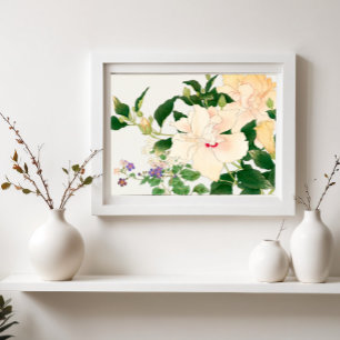 Affiche Fleurs de Browallia et d'Hibiscus - Gravure sur bo