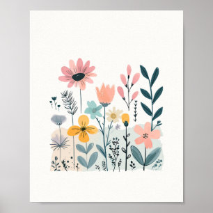 Affiche Fleurs de cartons mignonnes Aquarelle Florale Dess