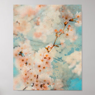 Affiche fleurs de cerisier aquarelle peinture