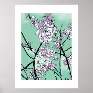 Affiche Fleurs de cerisier dans le vent – Art floral minim