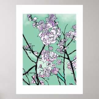 Affiche Fleurs de cerisier dans le vent – Art floral minim