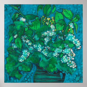 Affiche Fleurs de cerisier d'oiseaux Fleurir peinture flor