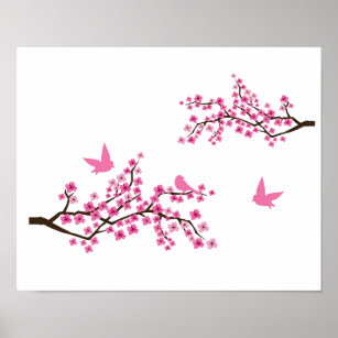 Affiche Fleurs de cerisiers et oiseaux