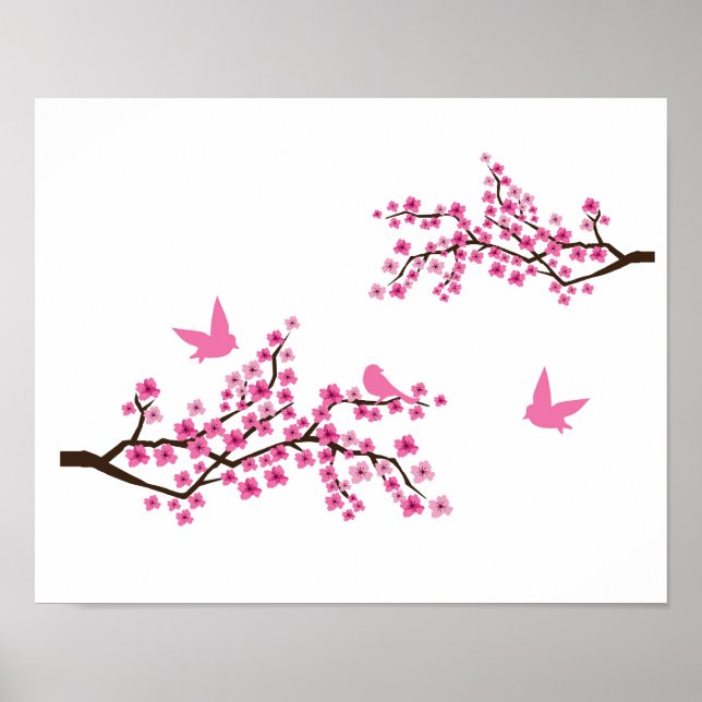Affiche Fleurs de cerisiers et oiseaux (Devant)