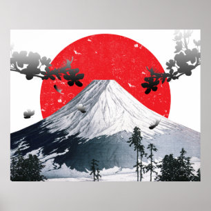 Affiche Fleurs de cerisiers Mont Fuji Japon