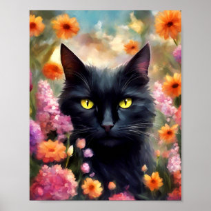 Affiche Fleurs de chats noirs Jardin Chat 736