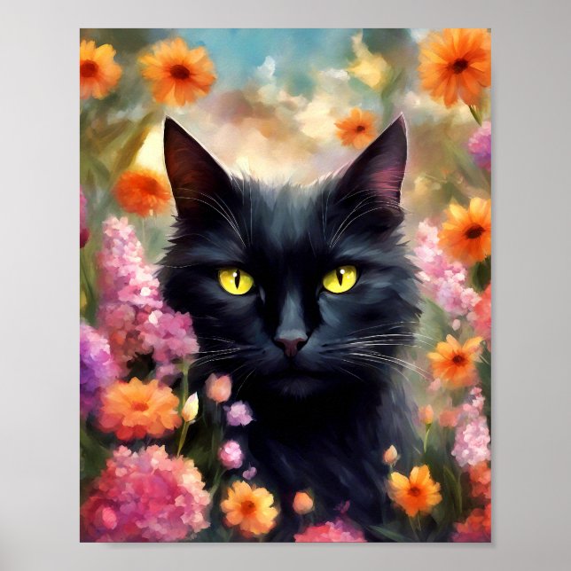 Affiche Fleurs de chats noirs Jardin Chat 736 (Devant)