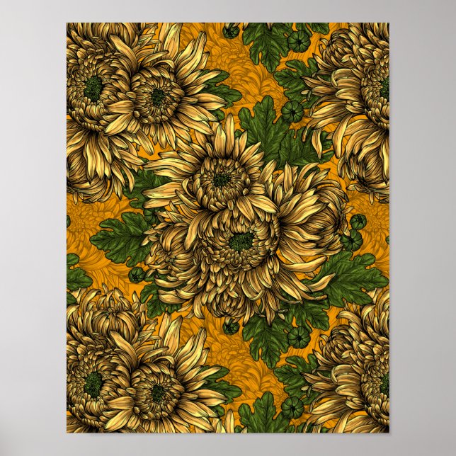 Affiche Fleurs de chrysanthème jaune (Devant)