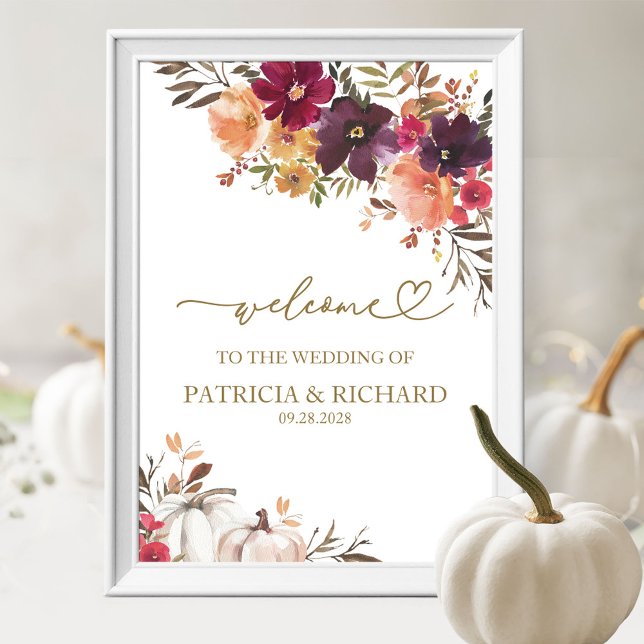Affiche Fleurs de citrouille de Bourgogne Mariage d'automn (Créateur téléchargé)