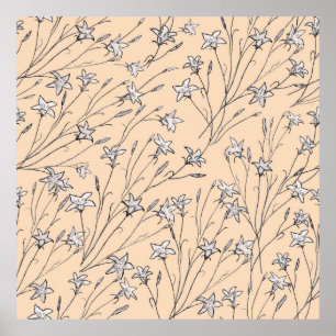 Affiche fleurs de cloches motifs transparentes pastel line