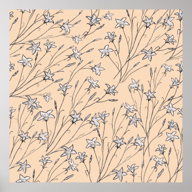 Affiche fleurs de cloches motifs transparentes pastel line (Devant)