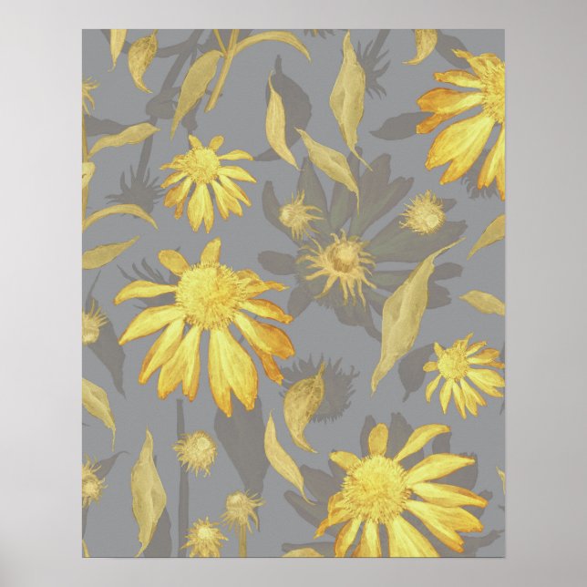 Affiche Fleurs de cône gris jaune or moderne (Devant)