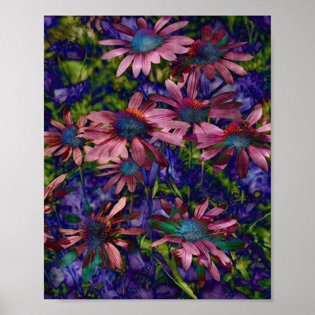 Affiche Fleurs De Cône Violet Et Bleu (Devant)