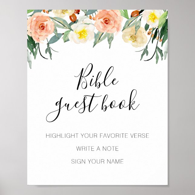 Affiche Fleurs de corail Bible Guest Book Mariage Sign (Devant)