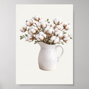 Affiche Fleurs de coton dans un pichet blanc Botanique Fer