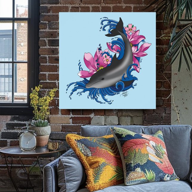Affiche Fleurs de dauphin Lotus Fleurs de cerisiers (Créateur téléchargé)