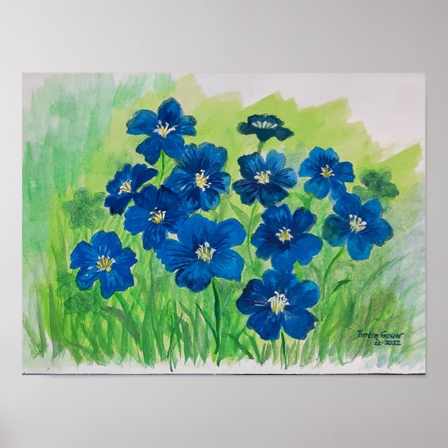 Affiche fleurs de drapeau bleu (Devant)