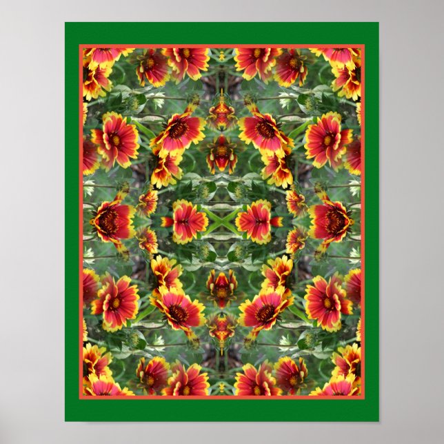 Affiche Fleurs De Faisée Rouge Et Jaune Abstraites (Devant)
