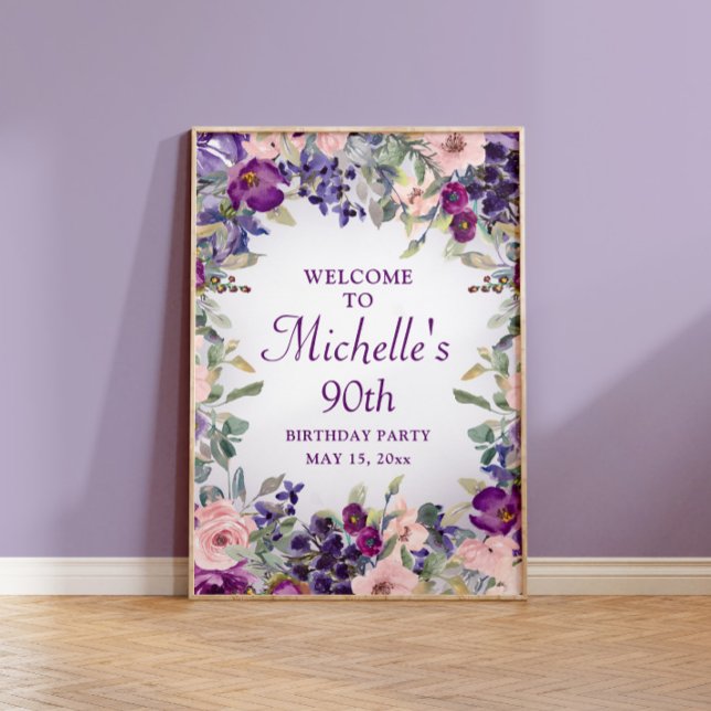 Affiche Fleurs de feuillage floral rose pourpre pour 90e a (Créateur téléchargé)