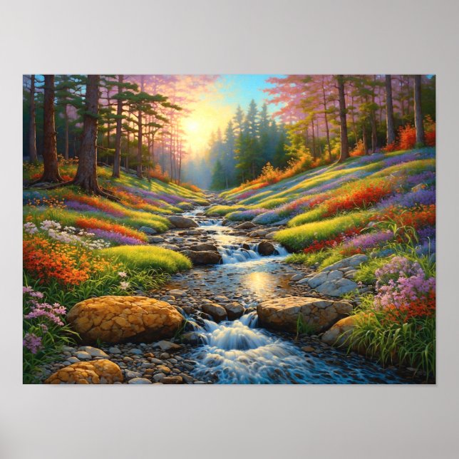 Affiche Fleurs de forêt colorées Art (Devant)