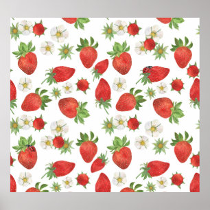 Affiche Fleurs de fraises : Aquarelle Art sans fil