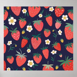 Affiche Fleurs de fraises et fruits : Motif décoratif