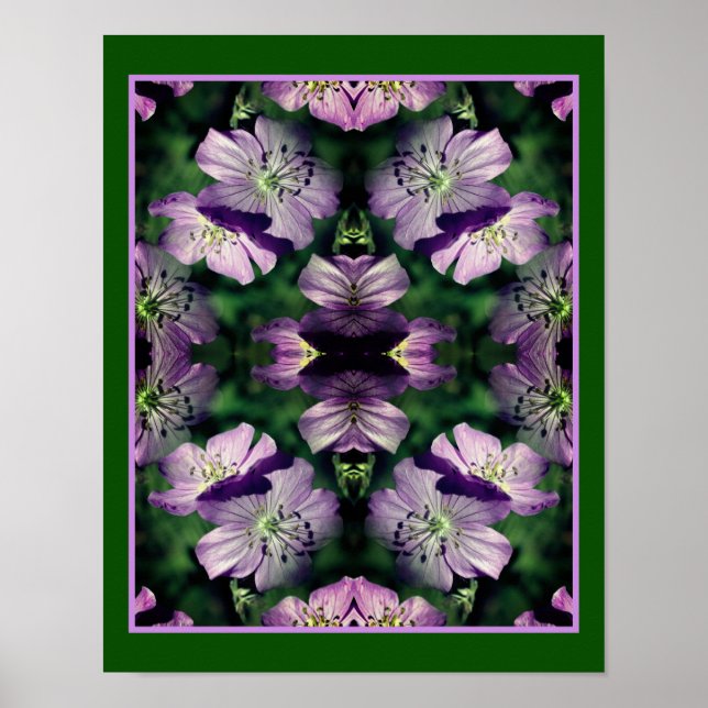 Affiche Fleurs de géranium violet Multipliées Abstraites (Devant)