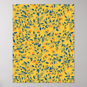 Affiche Fleurs de gribouillis en bleu et jaune