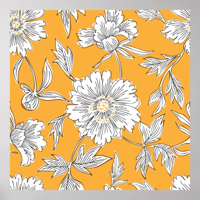 Affiche Fleurs de jardin abstraites dessinées à la main. D (Devant)