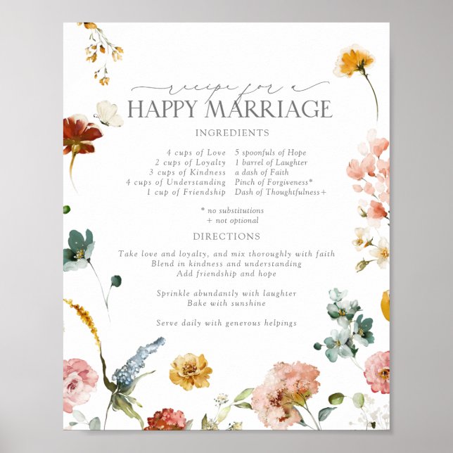 Affiche Fleurs de Jardin Recette pour un Mariage Heureux A (Devant)