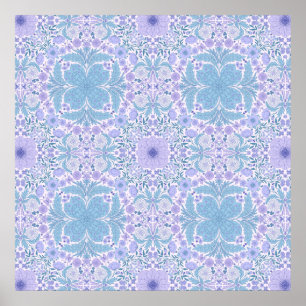 Affiche Fleurs de jardin rétro en bleu et violet