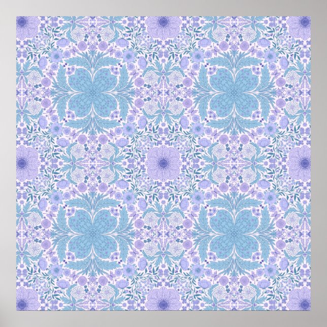 Affiche Fleurs de jardin rétro en bleu et violet (Devant)