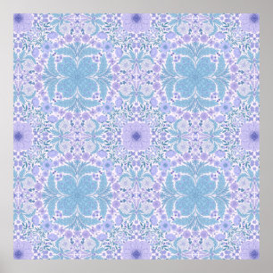 Affiche Fleurs de jardin rétro en bleu et violet